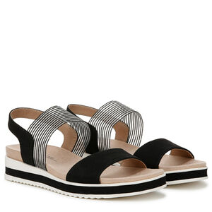 LifeStride Women's Size 8 Black Round Open Toe Wedge Slingback Sandals NWT